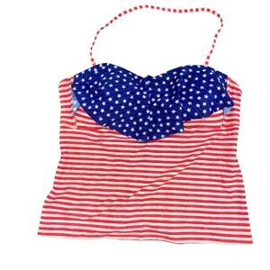 * Malibu XL tankini swim top ruffle bust halter closure stripes & stars